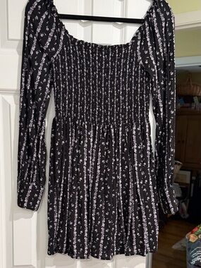 PAIGE Black Smocked Top with Subtle White Floral Accents